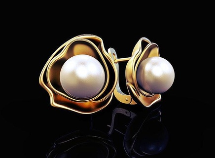 Ohrringe Perlen Blume Gold Perle Schmuck 3d Modellieren kreativ Design schnell Prototiping Rendern Animation OhrringePerlen 3dearrings Nocken cad Juwelier 3d print model - Mito3D