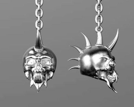 earrings punk skull jewelry silver gold 3d print model - Mito3D