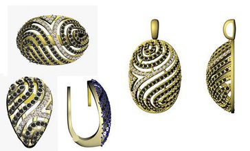 Ohrringe ring Anhänger set Schmuck gold Diamanten Silber Ringe 3d print model - Mito3D