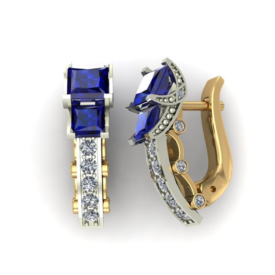 earrings square sapphires diamonds diamond gem jewel brilliant earring jewelry ruby diamant gold printable silver fashion beauty vintag emerald 3D print model - Mito3D