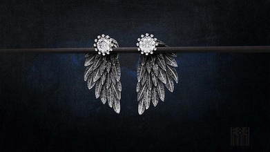 earrings wings stones angel gold silver cnc wax organics sculpt luxury design jewellery printable fashion print jewel gem jewelry 3d print model - Mito3D