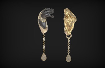 earrning magerit instinto 3d print model jewelry gold silver printable zbrush rnino girl lion jewel briliant sculp gem gemstone dnew earrings 3d print model - Mito3D