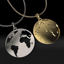 terre pendentifs de bijoux la monde carte du pendentif or d'argent livre sterling imprimable joyau collier d'impression le platine 3d print model - Mito3D