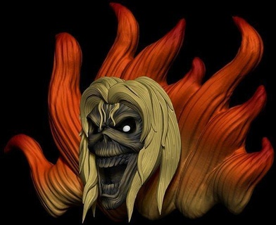 remolino hierro doncella Iron Maiden placa llamas fuego zbrush modelagem3d Arte cráneo 3d concepto impressao3d esculturas 3d print model - Mito3D