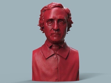 edgar allan poe bust raven gothic halloween spooky horror writer poet editor theraven poetry historical pumpkin politician realism scary portrait monument art sculptures 3d print model - Mito3D