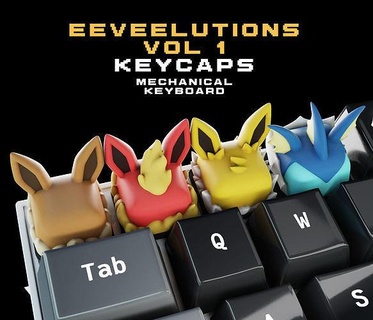 eeveelutions vol 1 keycaps - mechanical keyboard keycap eevee pokemon flareon tecla accessories games toys game vaporeon jolteon teclado mecanico pc artisan 3d 3d print model - Mito3D