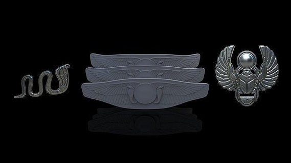egiziano Accessori simbolo deco decorazione piatto piegato scarabeo alato serpente cobra ureo Egitto antico arte 3d print model - Mito3D