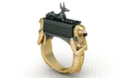 egipcio Dios horus anubis anillo joyería joya Egipto faraón esfinge símbolo mitología antiguo Rey zbrush chacal anillos 3d print model - Mito3D