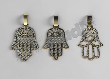 egiziano mano hamsa pendente 3 diverso disegni gioielleria gioiello oro stampabile gemma mani gemme lusso 3d ciondoli 3d print model - Mito3D
