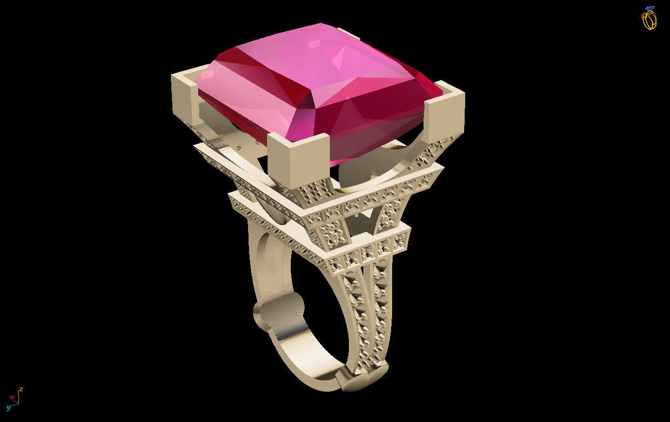 eiffel tower ring 3d model stl rubino squillare in oro torre 3dmodel gioielleria brillante anelli 3D print model - Mito3D