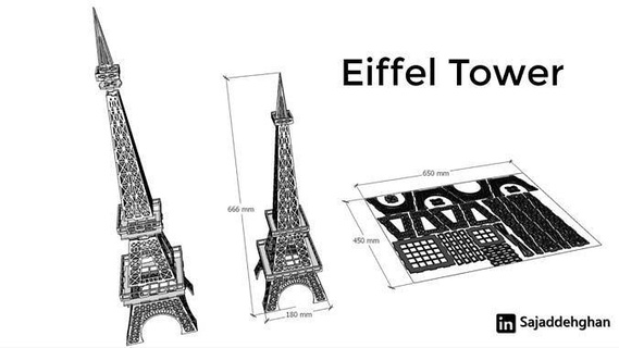 eiffel tower cnc laser cut 66 cm skyscraper europe france landmark wonder architecture building tour monument art scans replicas eiffeltower house decor 3d print model - Mito3D