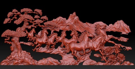 eight horses art horse carved cnc decoration decor sculpture sculptures 3d print model - Mito3D