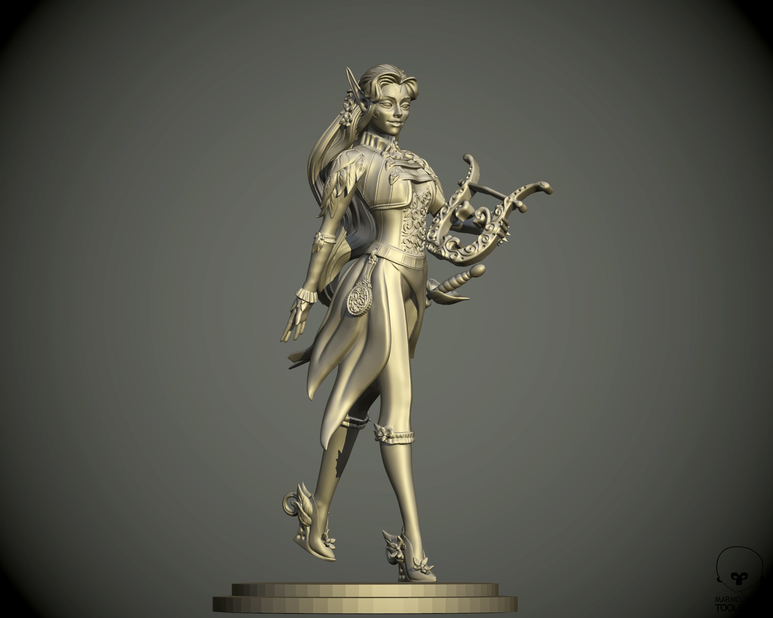 eladrin women bard pathfinder 3d print model sculpture figure dnd miniature obj stl ztl games toys board 3D print model - Mito3D