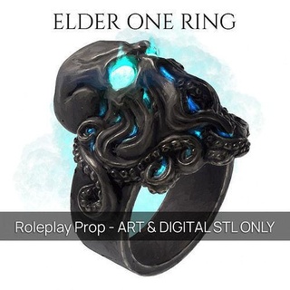 elder one ring - cthulhu statement horror creature jewellery jewelry monster dnd undead large sculpted castable rings 3d print model - Mito3D