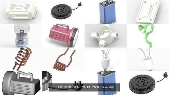 electrical items value pack voltage power energy electricity switch current electronics electric physics fuse volt wire battery coil light science 3d print model - Mito3D