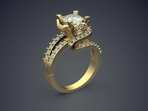 elegant glamorous diamond-ring engagement jewelry gold jewel jewellery ring rings wedding diamond brilliant cad gem platinum printable silver detail design 3d print model - Mito3D