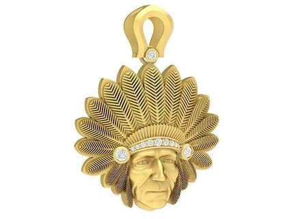 elegante nativo americano jefe cabeza colgante pendiente 3603 joyería joya Moda accesorios oro diamante hombre hombres diseño colgantes 3d print model - Mito3D