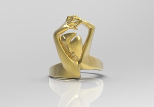 elegante das mulheres de anel jóias escultura ouro 3dprint a moda decoração prata jóia estátua arte printable pessoas rosto cabeça anéis 3d print model - Mito3D