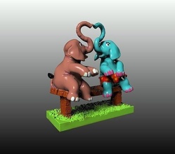 elefant paar liebhaber spielzeug dekor kofferraum tier säugetier 3dprint karikatur miniatur spiele spielzeuge 3d print model - Mito3D