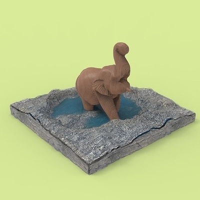 elefant kreuzung fluss tier tiere kunst karikatur säugetier skulptur statue miniatur zahl natur landschaft skulpturen 3d print model - Mito3D