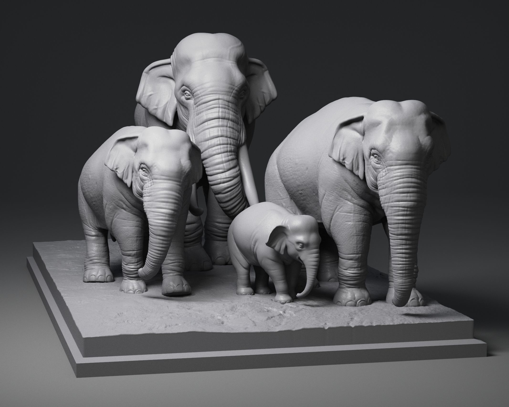 elephant family animal nature wild african elephantfamily 3d printing 3dprintmodel science biology art sculptures 3D print model - Mito3D