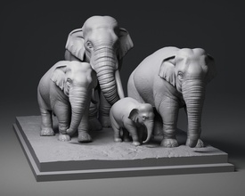 elefante família animal natureza selvagem africano elefantes 3d impressão 3dprintmodel ciência biologia arte esculturas 3d print model - Mito3D