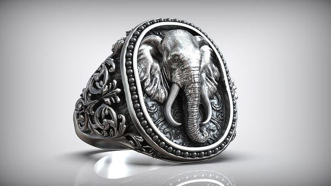 elefant kopf antiquität muster männer signet tier natur safari afrikanisch wild savanne ring ethnisch jahrgang skulptur zoo afrika druckbar j3ds schmuck ringe 3D print model - Mito3D
