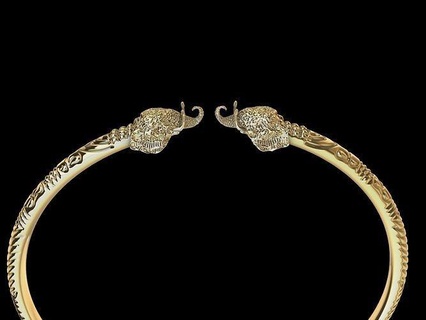 elephant head bangle jewelry jewellery fashion ring printable 3d cad diamond prototyping stylish design bracelet gold designer bracelets 3d print model - Mito3D