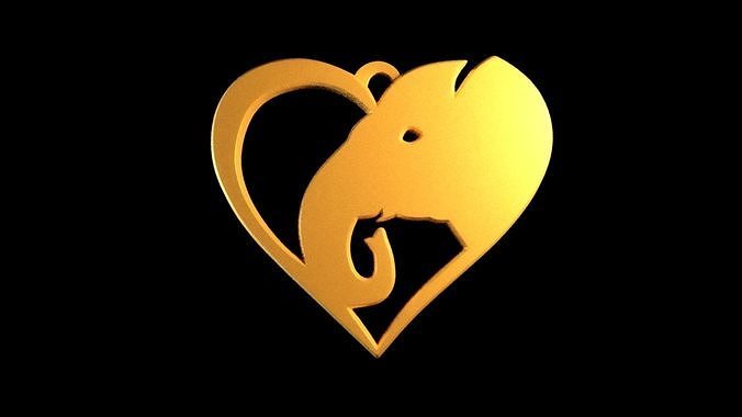elefante colgante pendiente oro amor símbolo vestir corazón Moda accesorio dibujos animados colmillo joyería joya colgantes 3D print model - Mito3D