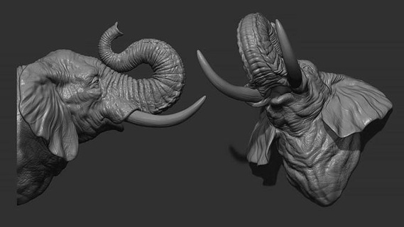 elefante sollevato tronco animale miniature figurine cnc animali natura statua testa sculture 3dprinting arte 3d print model - Mito3D