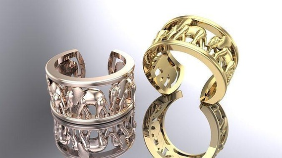 elefante anel 3d modelo joalheria ouro prata imprimível jóias platina brilhante arte mamute animais moda argolas 3d print model - Mito3D