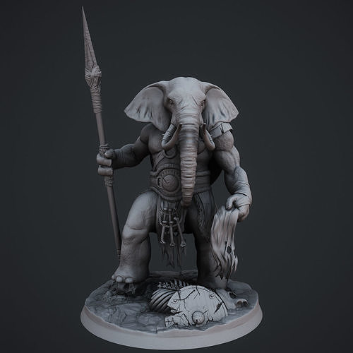 elephant warrior sculpture fantasy figure statue shield dandd art sculptures 3D print model - Mito3D
