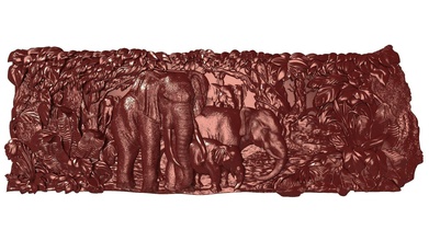 elefanti famiglia bas sollievo cnc elefante coppia scultura intaglio muffa stampabile posa animale selvaggio obj arte sculture 3d print model - Mito3D