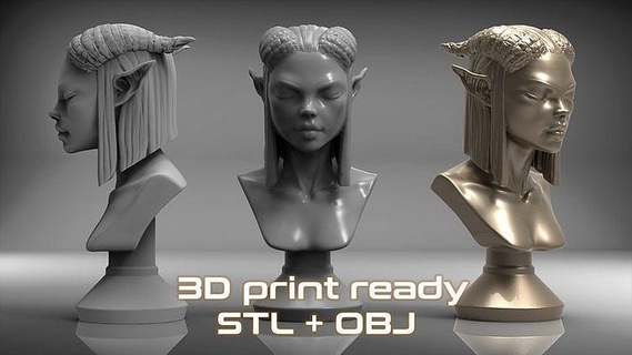elf büst yazdırmaya hazır şekil vermek 3d Yazdır 3dprint zbrush kız karakter güzel fantezi heykel yazdırılabilir peri zarif güzellik Sanat heykeller 3d print model - Mito3D