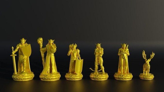 elf chess set - medieval chess 6 different model medieval chess elf character chess chess set human chess dragon chess board game chess game king dwarf knight fantasy lord lotr fairy commerical shield games board board games toys games toys  3d print model - Mito3D