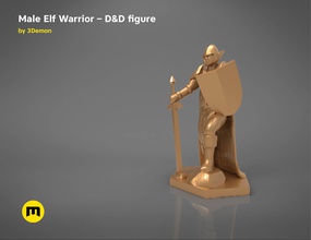 elf warrior character game figure games-toys dnd dungeons elves statue rpg knight sword bladed weapon longsword blade armor shield helmet board games toys 3d print model - Mito3D