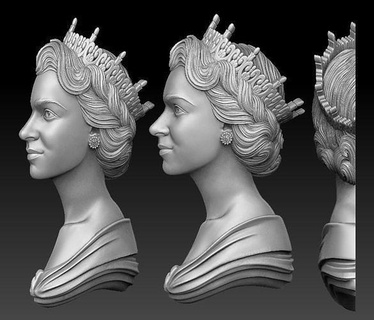 Elizabeth ii reliefs pendentif bijoux argent platine bague pendentifs art sculptures 3d print model - Mito3D