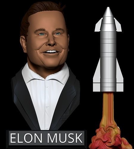 elon musc buste zbrush modélisation Elon Musk Feu fusée base millionnaire art3d statue ressemblance dessin animé sculpture eua 3d philanthrope art conceptuel sculptures 3D print model - Mito3D