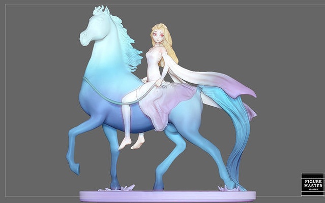 elsa on pferd weiß kleid frozen2 disney mädchen prinzessin 3d drucken stl datei gefroren kunst skulpturen 3d print model - Mito3D