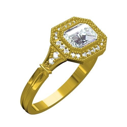 emeral bezel art deco style engagement ring jewelry gem gold platinum jewel silver printable 3d cad design wedding customize diamond rings 3D print model - Mito3D