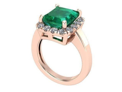 emerald cushion rose ring diamond golden silver jewelry rings 3d print model - Mito3D