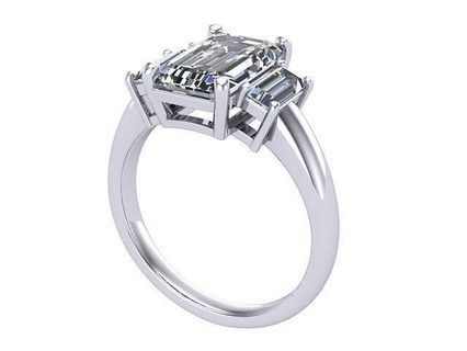 emerald cut baguette stone ring diamond golden silver jewejry jewelry rings 3d print model - Mito3D
