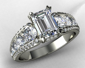 taglio smeraldo canale impostazione anello di fidanzamento gioielli diamanti moda gemma bianco emerald cut il le impostazioni anelli 3d print model - Mito3D
