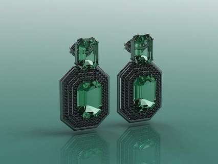 emerald cut earring - 3d jewelry br-524 jewelery jewellery jewel earrings esmerald jewels design fashion brincos 3dm stl 3d print model - Mito3D