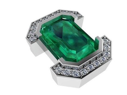 emerald cut half halo pendant 0546 ring gold diamond pave jewelry silver manufacturing fashion design engagement gem printable sterling bracelet cuban earring necklace pendants 3d print model - Mito3D