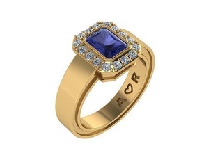 emerald cut sapphire golden ring diamond silver jewelry rings 3d print model - Mito3D