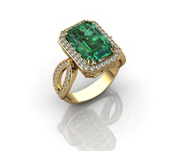 esmeralda, diamante do anel de noivado em ouro amarelo halo promessa bi jóias da forma sterling casamento o engajamento platina branco prata gem anéis 3d print model - Mito3D