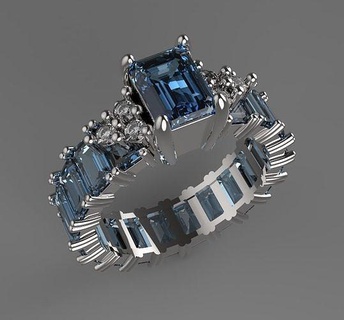 esmeralda diamante anel ouro joalheria imprimível prata jóias Casamento noivado moda baguete brilhante mofo argolas 3d print model - Mito3D