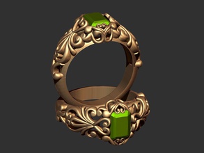 emerald filigree ring 2 jewelry jewel jewells silver gold printable 3dprint platinum diamond emeraldring cocktail cocktailring ruby zbrush cnc rings 3d print model - Mito3D