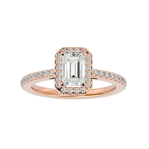 émeraude Halo solitaire mariage engagement bague 360 vue bijoux bande femme or diamant anneaux femmes 3D print model - Mito3D